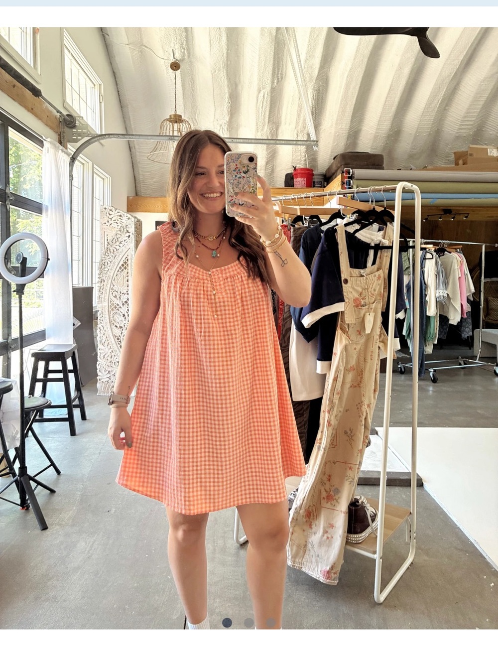 Peach Gingham Swing Sundress